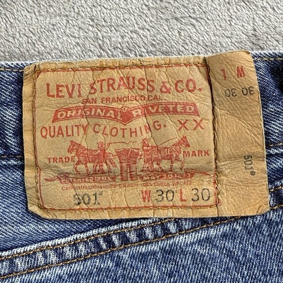 Levis 501 Jeans Mens 30x30 Blue Denim Button Fly Grunge Faded Straight Pants Y2K - Picture 3 of 16